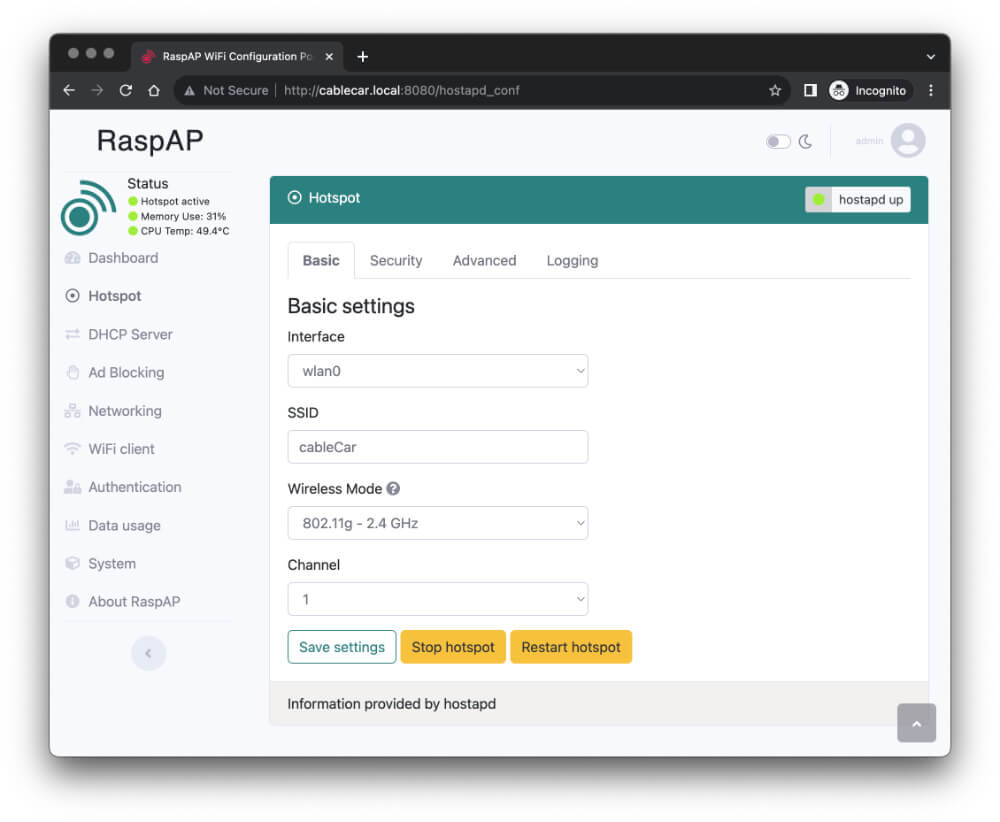 RasAP Hotspot -  Basic configration site